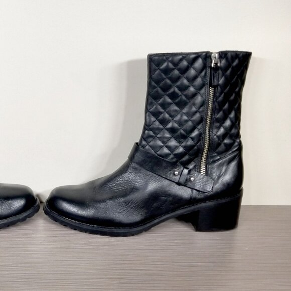 Halogen Quilted Moto Boots Block Heel Lug Sole, Black Leather, Womens Size 9 M - Picture 8 of 12